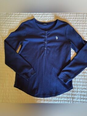 U.S. Polo Assn. Navy Waffle Knit Henley Shirt